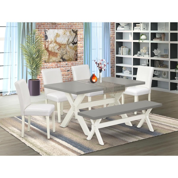 East West Furniture 6 Piece X-Style Amazing Dining Table Set - Linen White X096AB264-6 - main
